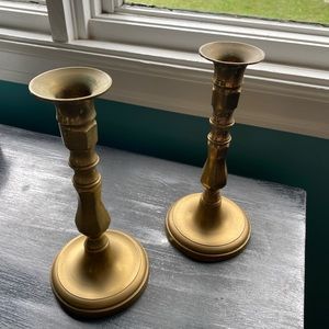 two vintage brass candlestick holders